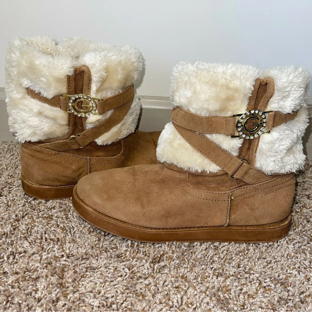 G by Guess Allio Short Brown Fur Boots Size 9.5